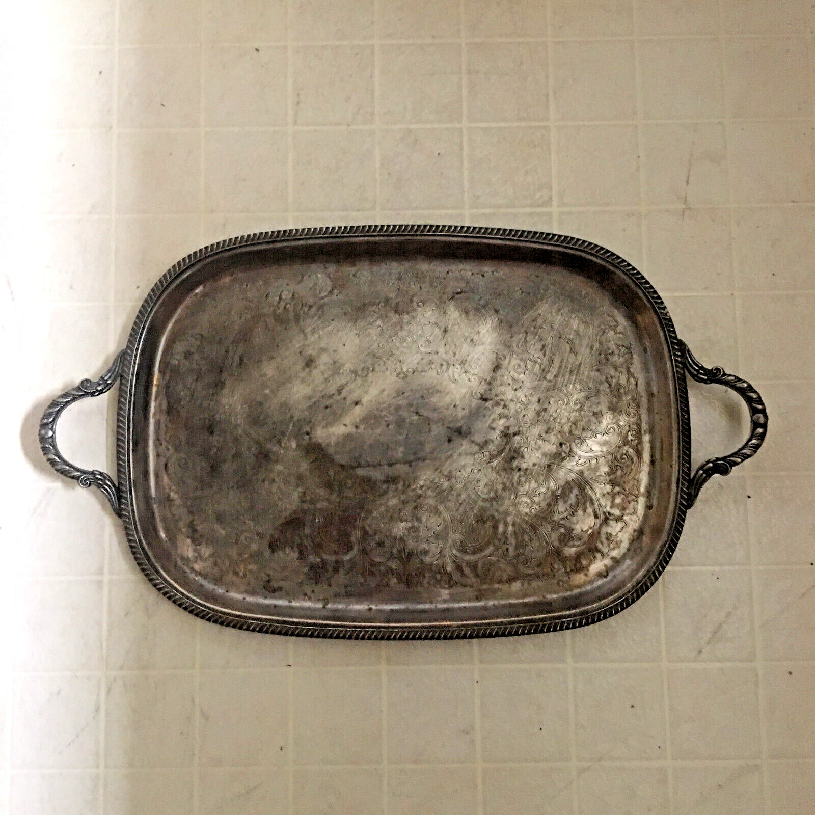 Vintage Crescent SILVER Plated 3118 SERVING TRAY W/ Handles 23