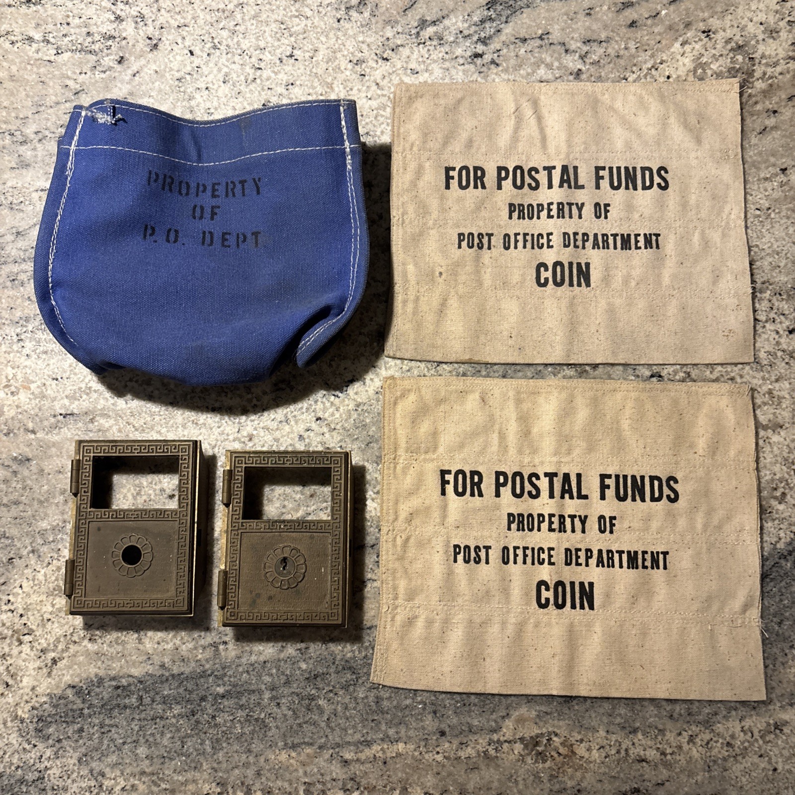 VTG 50s-70s USPS Post Office Department Canvas Coin Bags & PO Box Mail Doors Lot