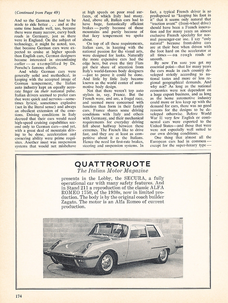 1966 Quattroruote Secura Zagato - Original Car Advertisement Print Ad J152