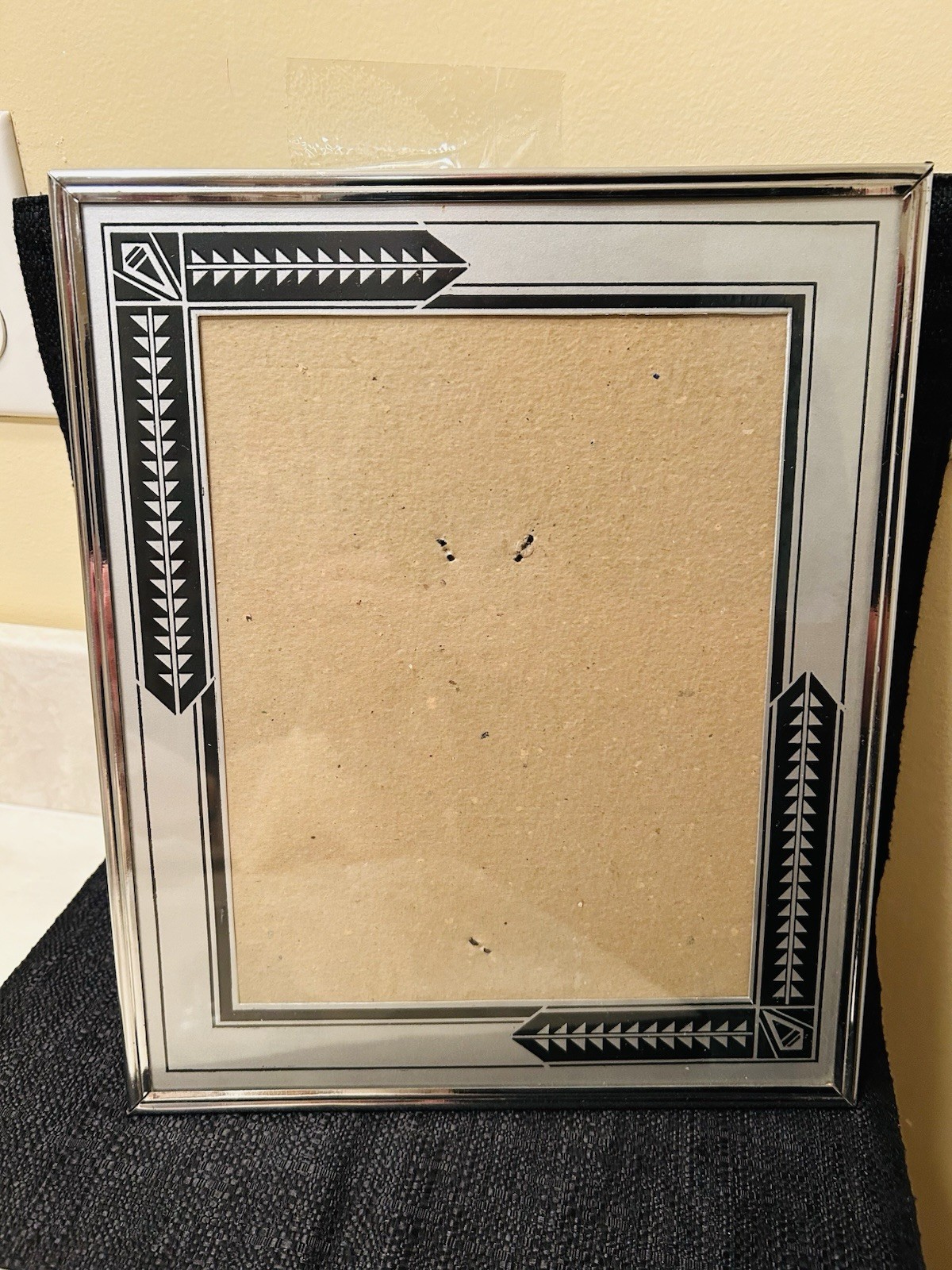 Vintage Art Deco Reverse Painted Glass Picture Frame Black Silver Geometric