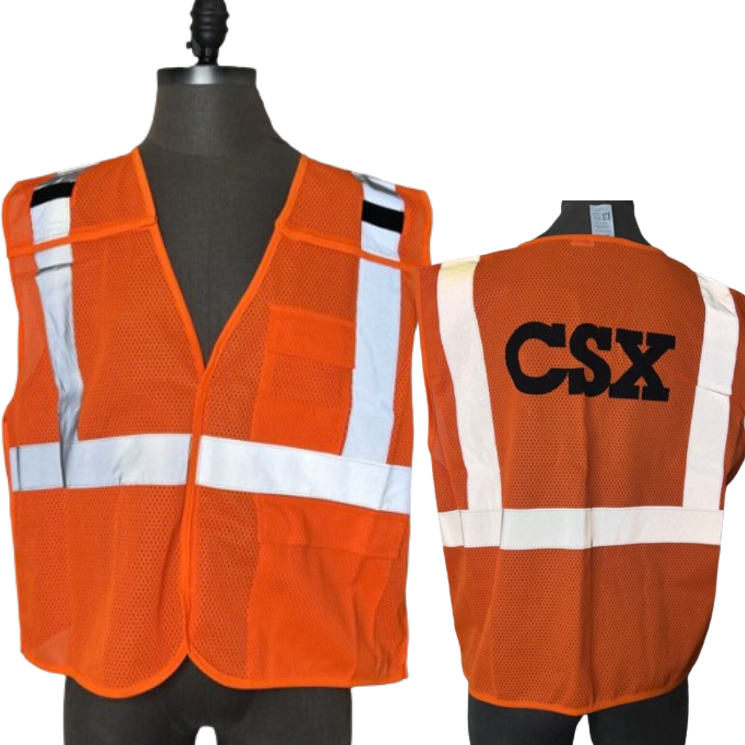 CSX Neon Hi-Res Safety  Neon Orange Rail Train Tee Vest Railroad Train XS-S