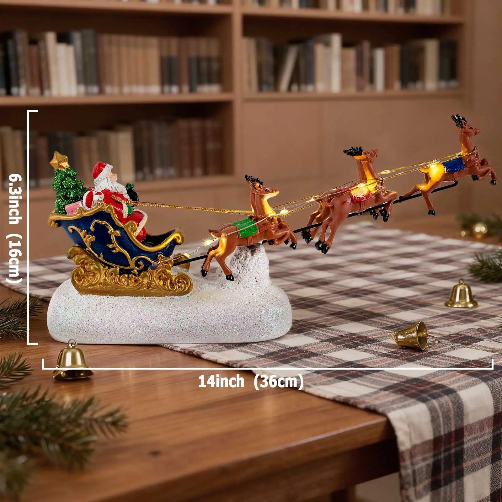 Christmas Santa Sleigh with Reindeer LED Figurine Holiday Village Tabletop Decor