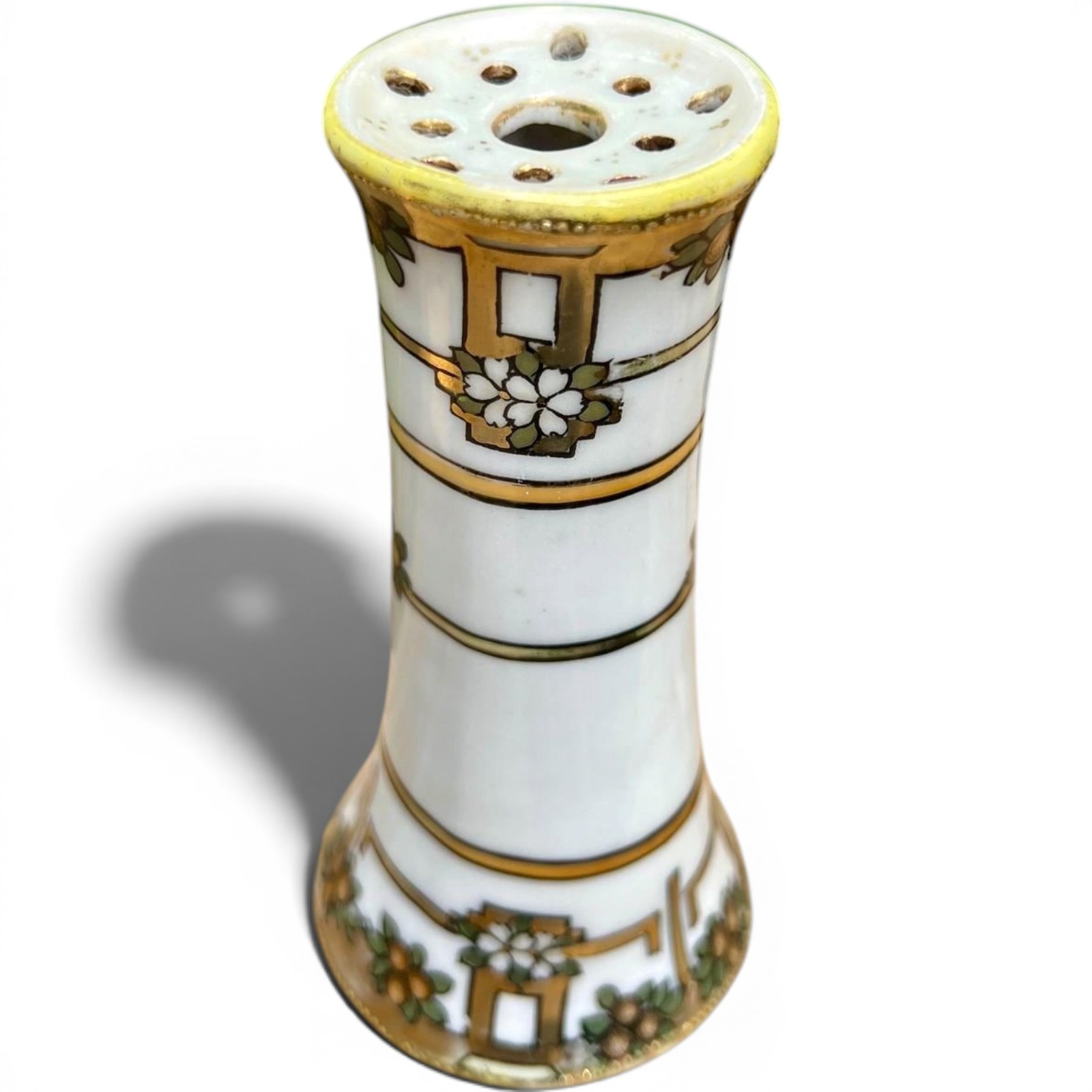 Antique Nippon Moriage Hatpin Holder Hand Painted Porcelain Beaded Floral Japan