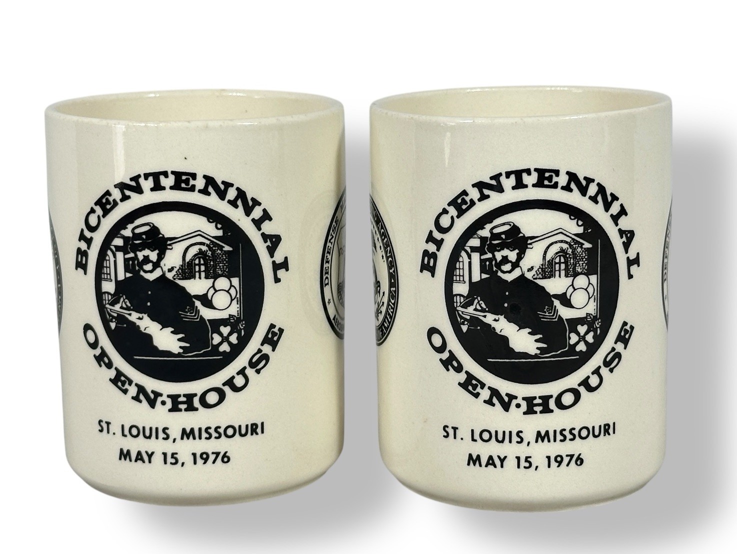 Vintage 1976 Bicentennial Open House 2 Mugs Defense Mapping Agency St. Louis MO