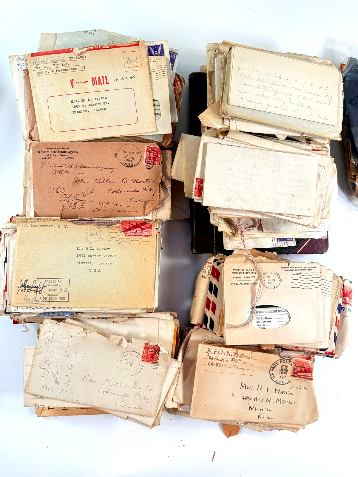 HUGE WW1 WW2 Soldier Letters NORTON Kansas Larned French Germany homefront