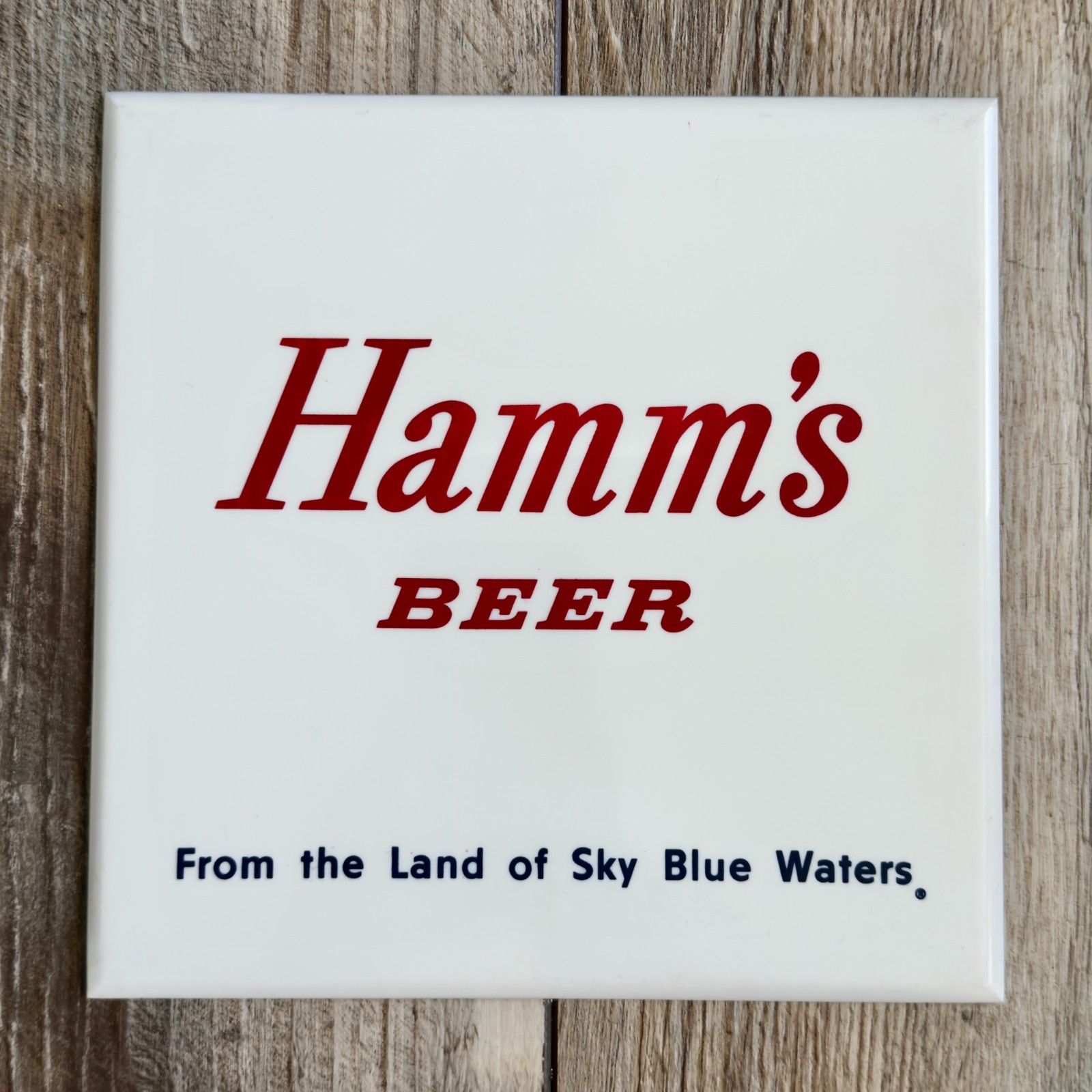 Vintage 1960\'s Hamm\'s Beer Logo Lakeside Plastics Tile Land of Sky Blue Water