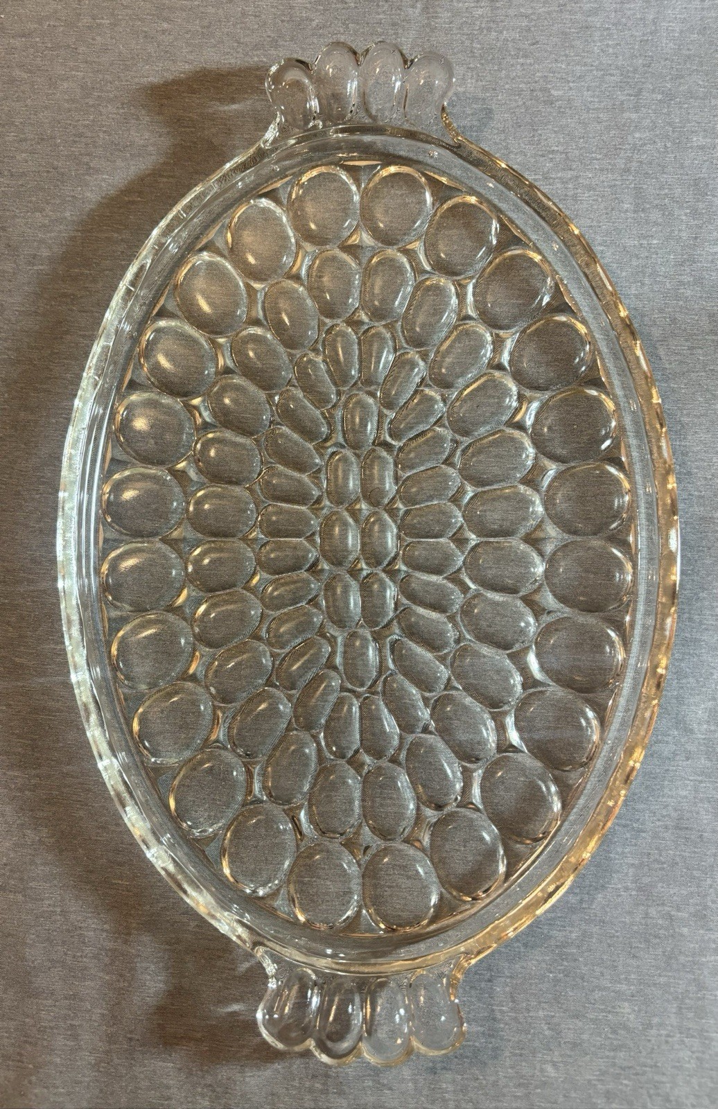 Vintage Jeannette Glass Oval Tray Thumbprint 13” Handles