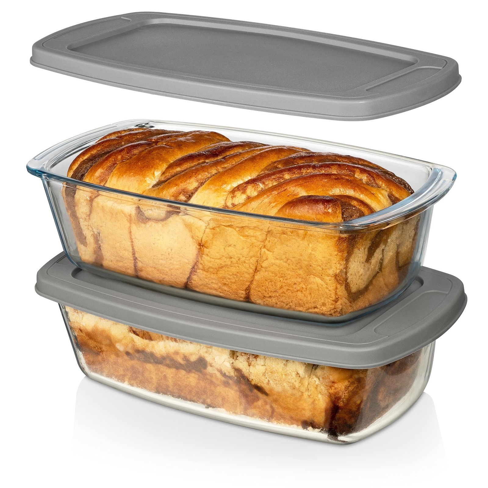 Razab LARGE 7.6 Cups/1800 ML/1.9 Qt Glass Loaf Pan with Lids (Set of 2) - Mea...