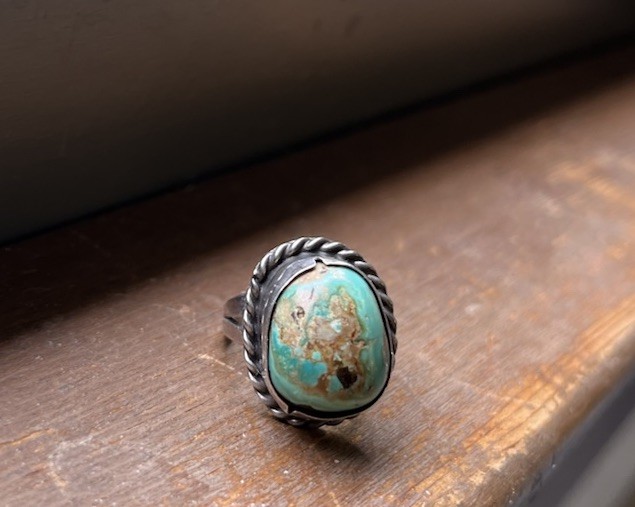 Vintage Old Pawn Native American Navajo Royston Turquoise Sterling Silver Ring 5