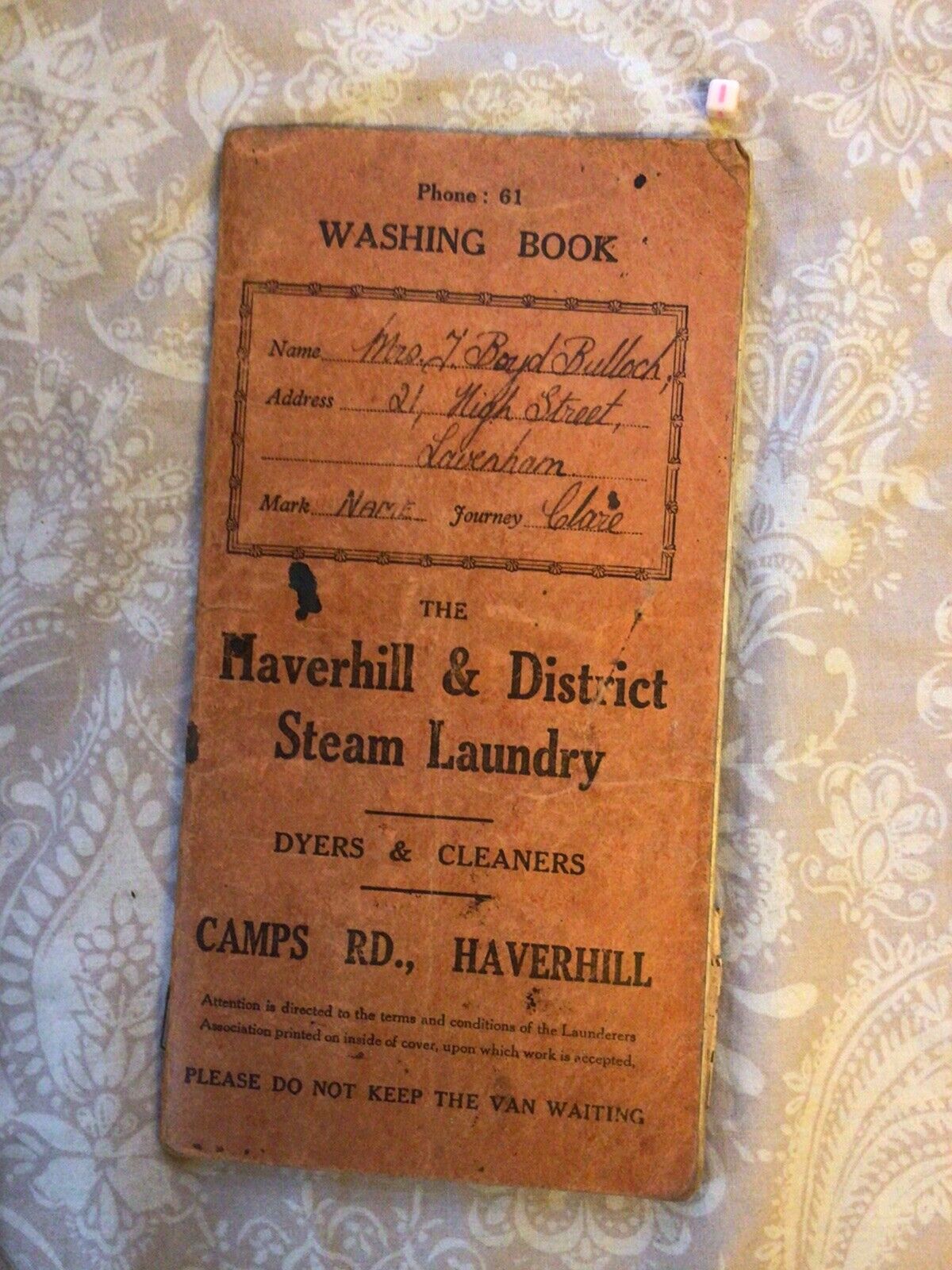 VERY RARE WARTIME Washing Laundry Book , Full Of Tickets HAVERHILL LAVENHAM