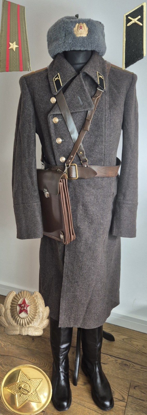 Original Soviet USSR Major Winter Coat Ushanka Belt Portupeya Boots1970s 1980s