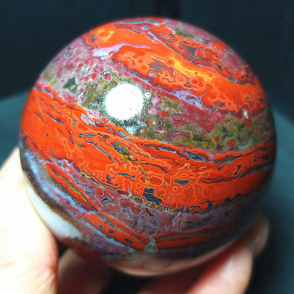 TOP436.8G67mm Natural Warring States Red Agate Crystal Sphere Ball Healing A2257
