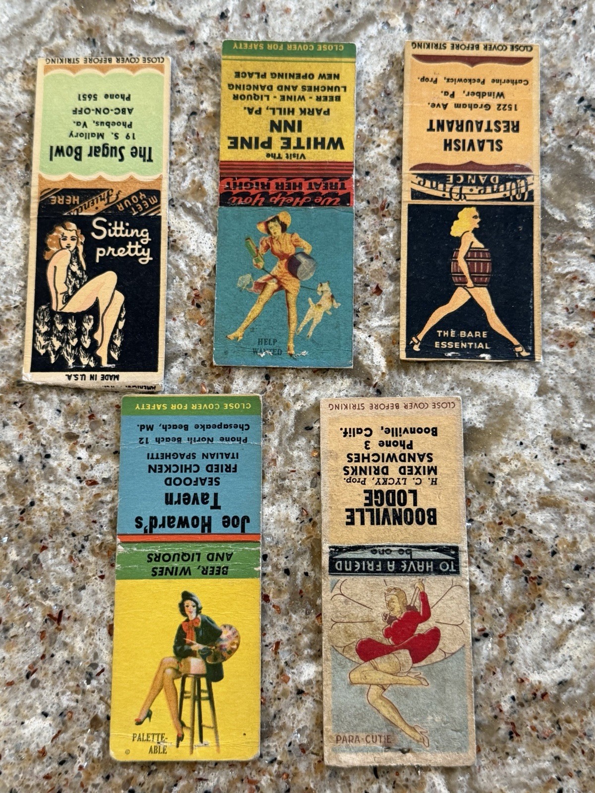 Vintage PIN-UP GIRLIE MATCHBOOK Cover LOT CA MD VA PA Dance Club Bar Tavern WWII