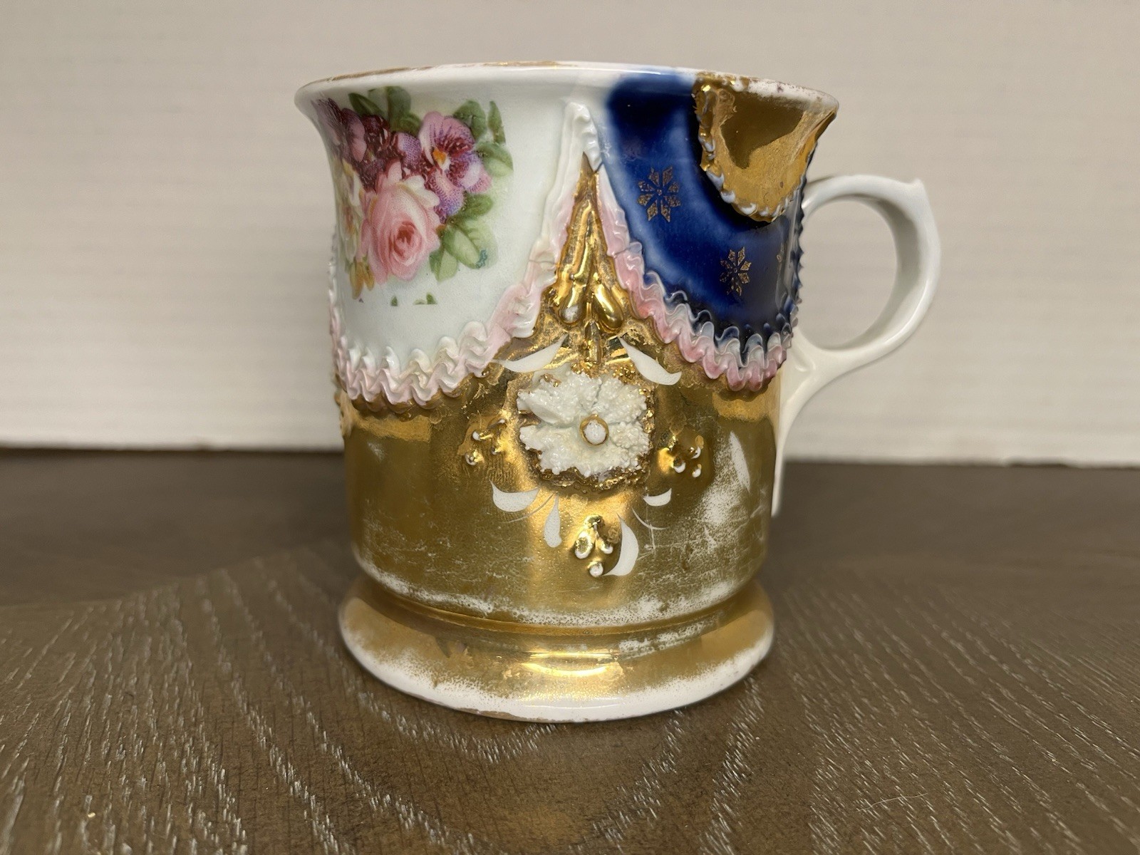 Antique Galluba & Hofmann Germany Mug 7554 Cobalt Blue Gold Floral Porcelain
