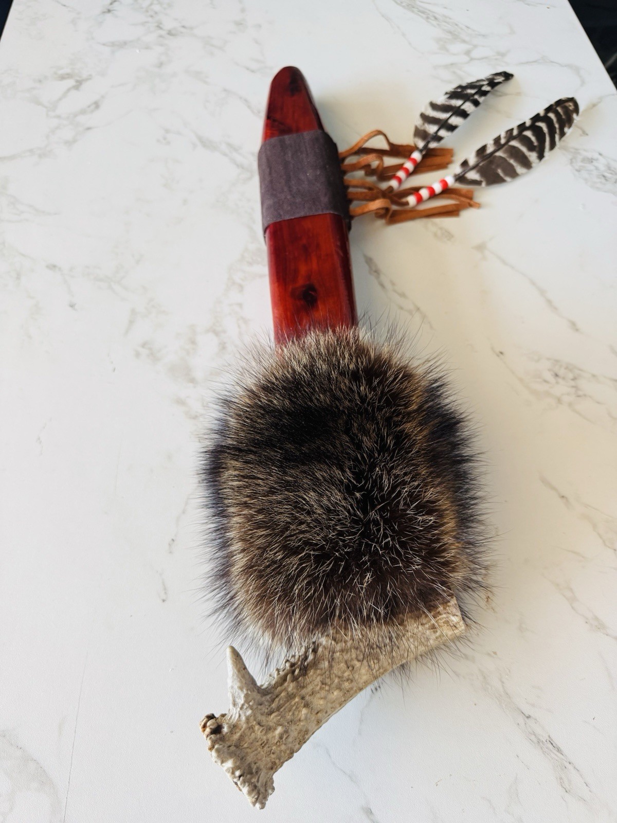 Native American Indian Deer Antler Peace pipe. By Enrolled Cherokee  24”