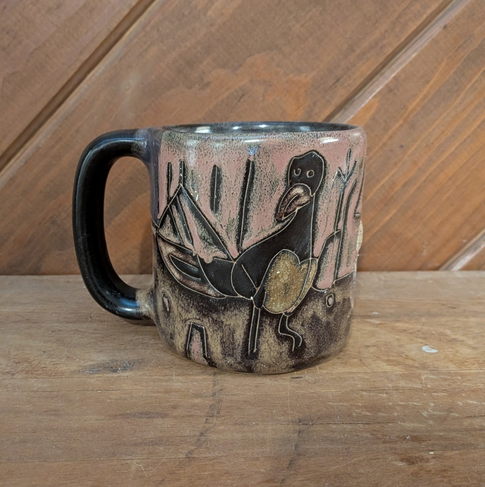 Mara Studios Hand Painted ROADRUNNER Heavy Stoneware Coffee Mug Mexico Signed
