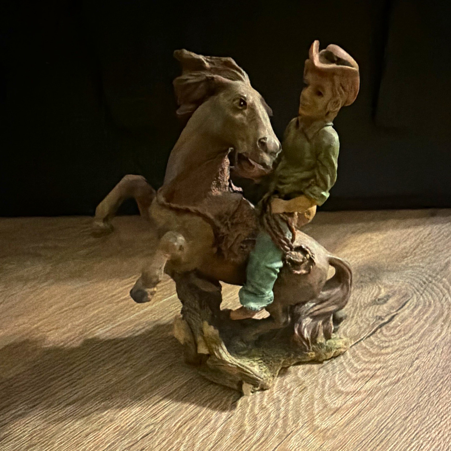 Western Americana Cowboy Riding Rearing Horse Figurine Statue