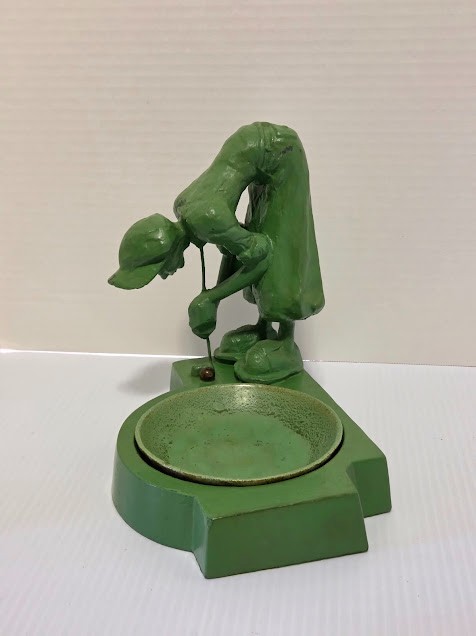 Frankart Golf Ashtray Antique Art Deco Green Golfer Cast Spelter 1920-1930
