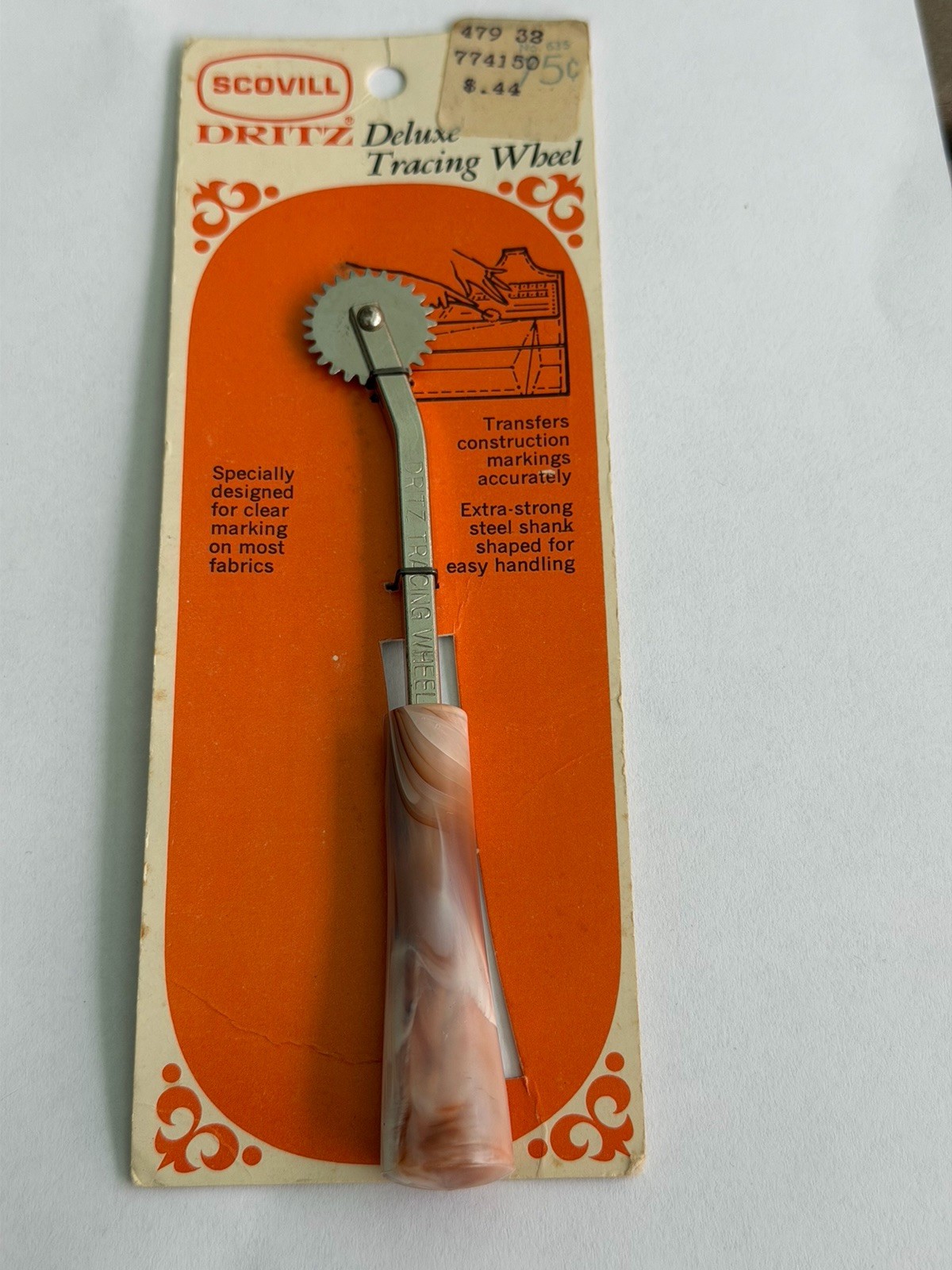 Vintage Scovill DRITZ Deluxe Tracing Wheel Bakelite Handle USA