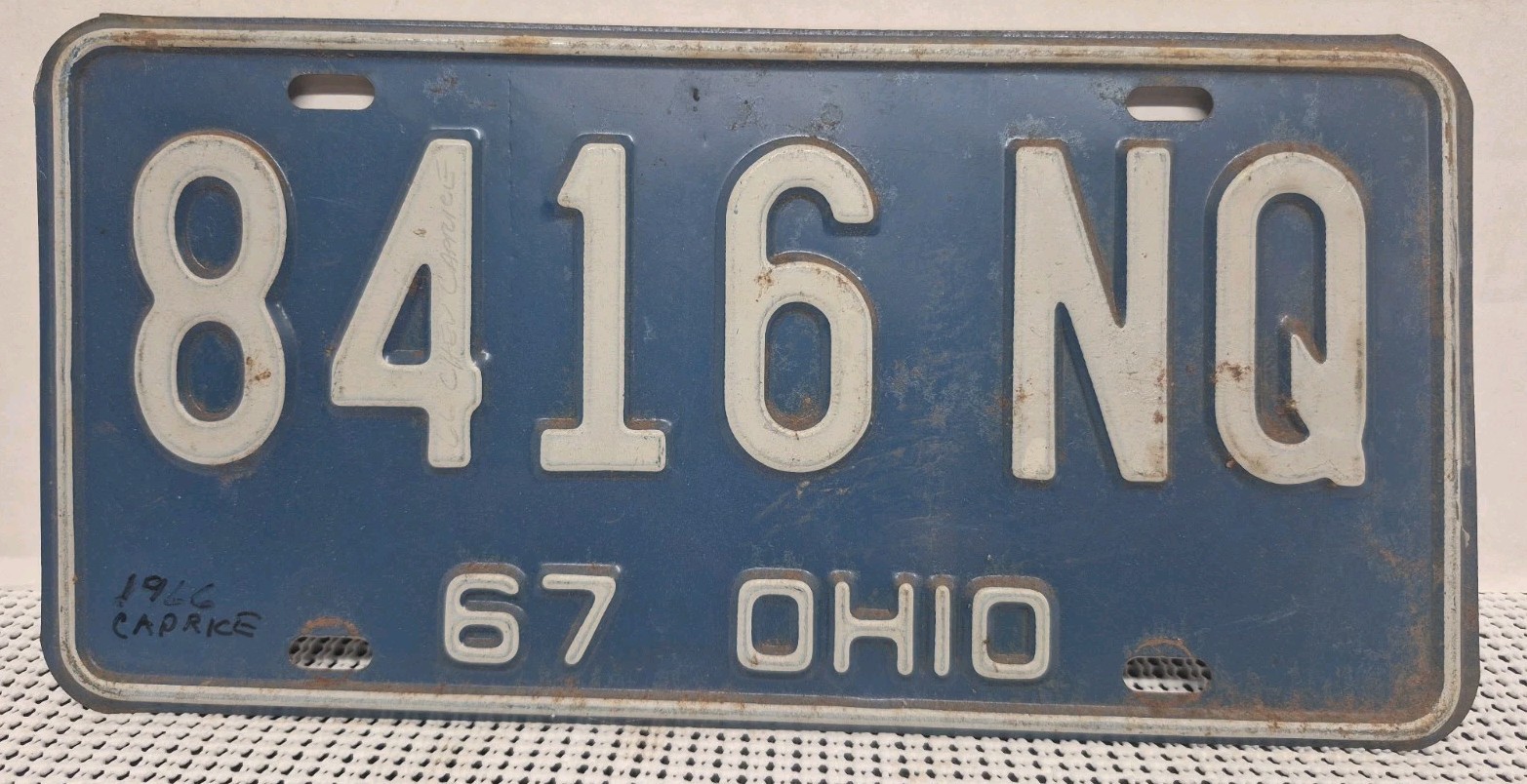 Vintage Original 1967 Ohio License Plate (8416 NQ)