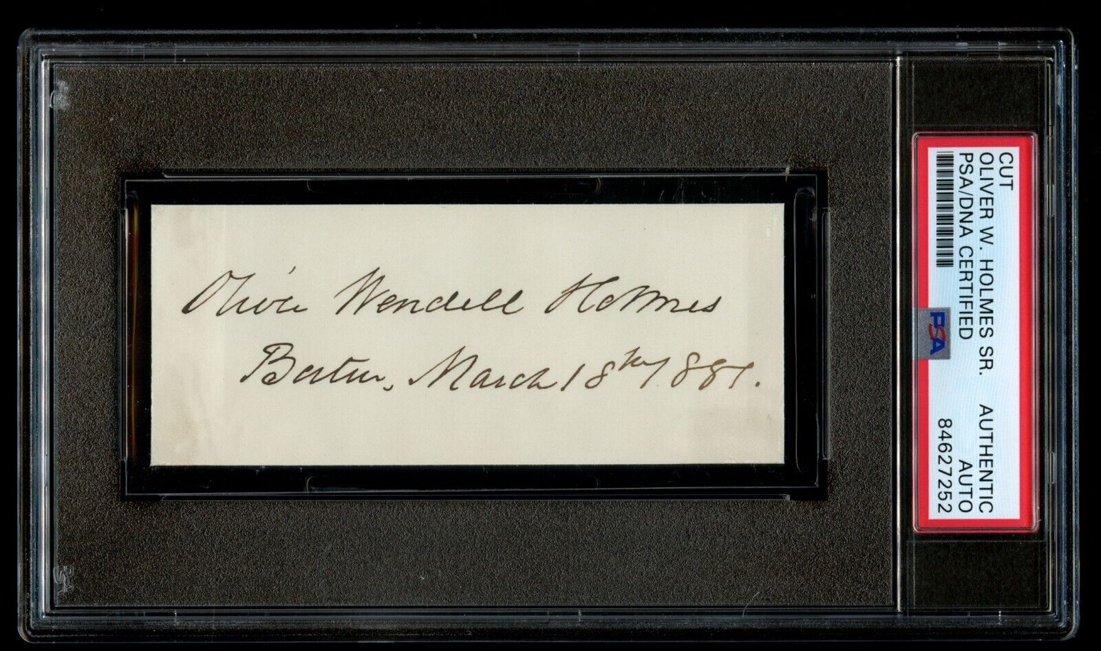 Oliver Wendell Holmes Sr. signed autograph 2x4 cut Physician & Poet PSA Slabbed