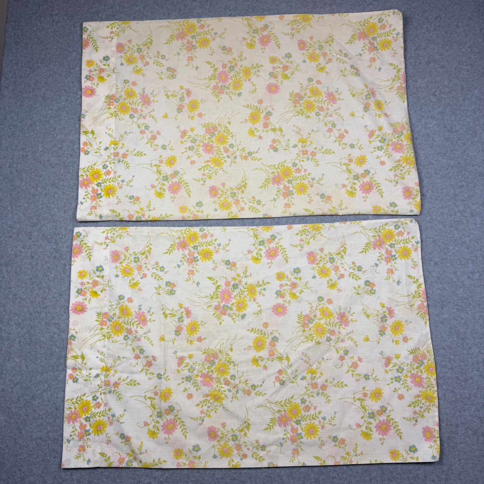 Vintage Floral Pillowcases Pair Standard 20x31 Pink Yellow Blue Flowers Cottagec