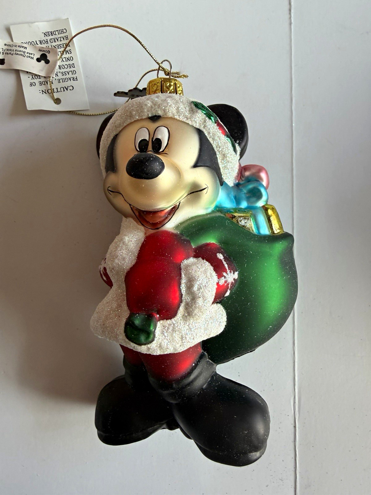 Vintage 2000s Walt Disney World Mickey Santa Glass Ornament w Box Tags WDW