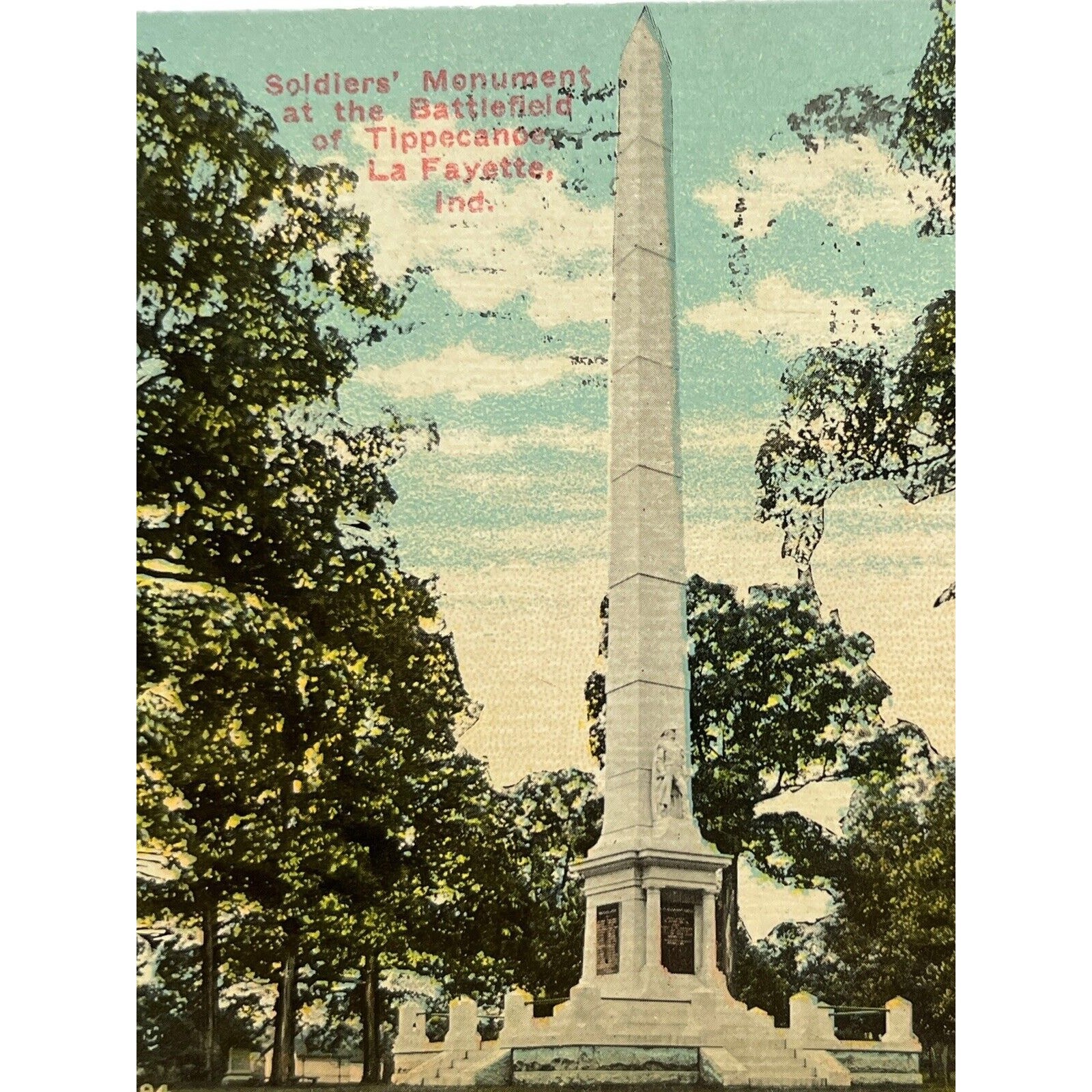 Atq 1911 Ephemera Lithograph Postcard Soldier’s Monument Battle Of Tippecanoe IN