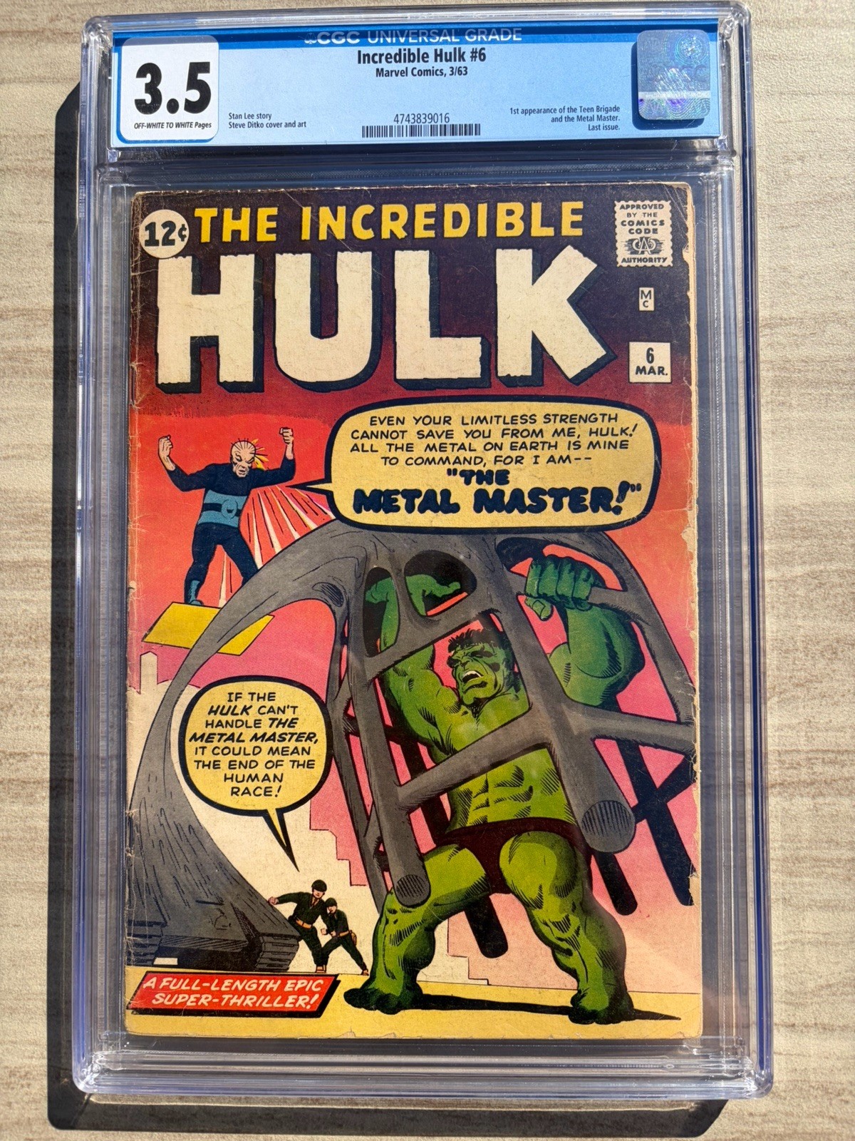 Incredible Hulk 6 1963 Marvel Comics CGC VG- 3.5 1st App Teen Brigade