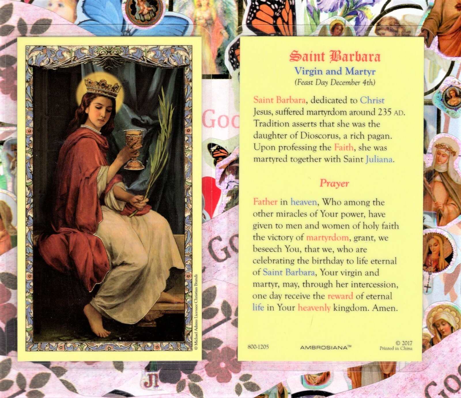 St. Saint Barbara - Prayer & History - Laminated  Holy Card 1205