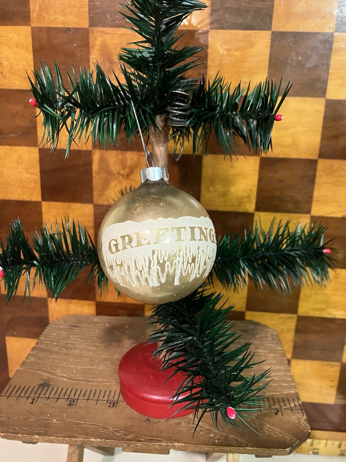 Vintage Franke Greetings Ice Stencil Gold Glass Ball Christmas Ornament USA Vintage Franke Greetings Ice Stencil Gold Glass Ball Christmas Ornament USA