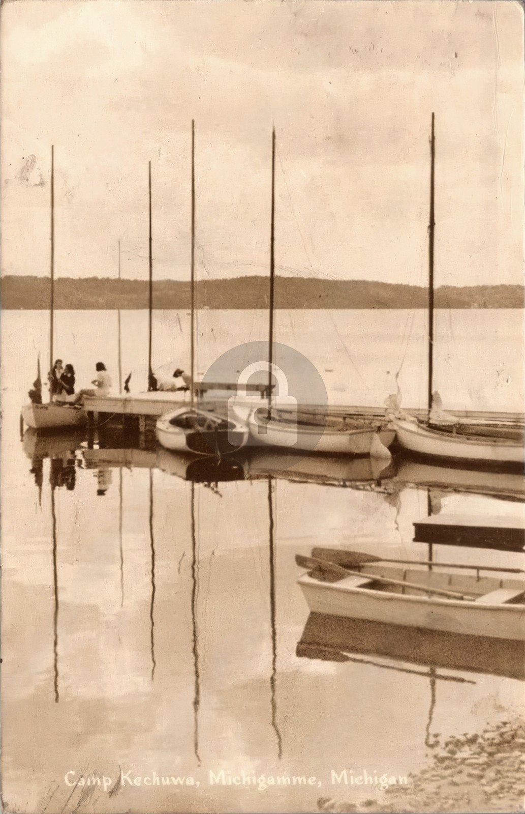 Sailboat Reflections Camp Kechuwa Michigamme MI Michigan 1941 RPPC Postcard COPY