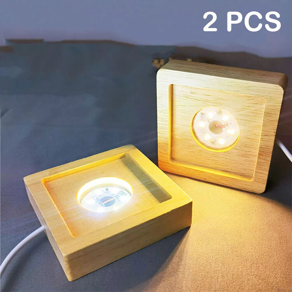2PCS Warm LED Light Display Base Wooden Lighted Base Stand for Laser Crystal 2PCS Warm LED Light Display Base Wooden Lighted Base Stand for Laser Crystal