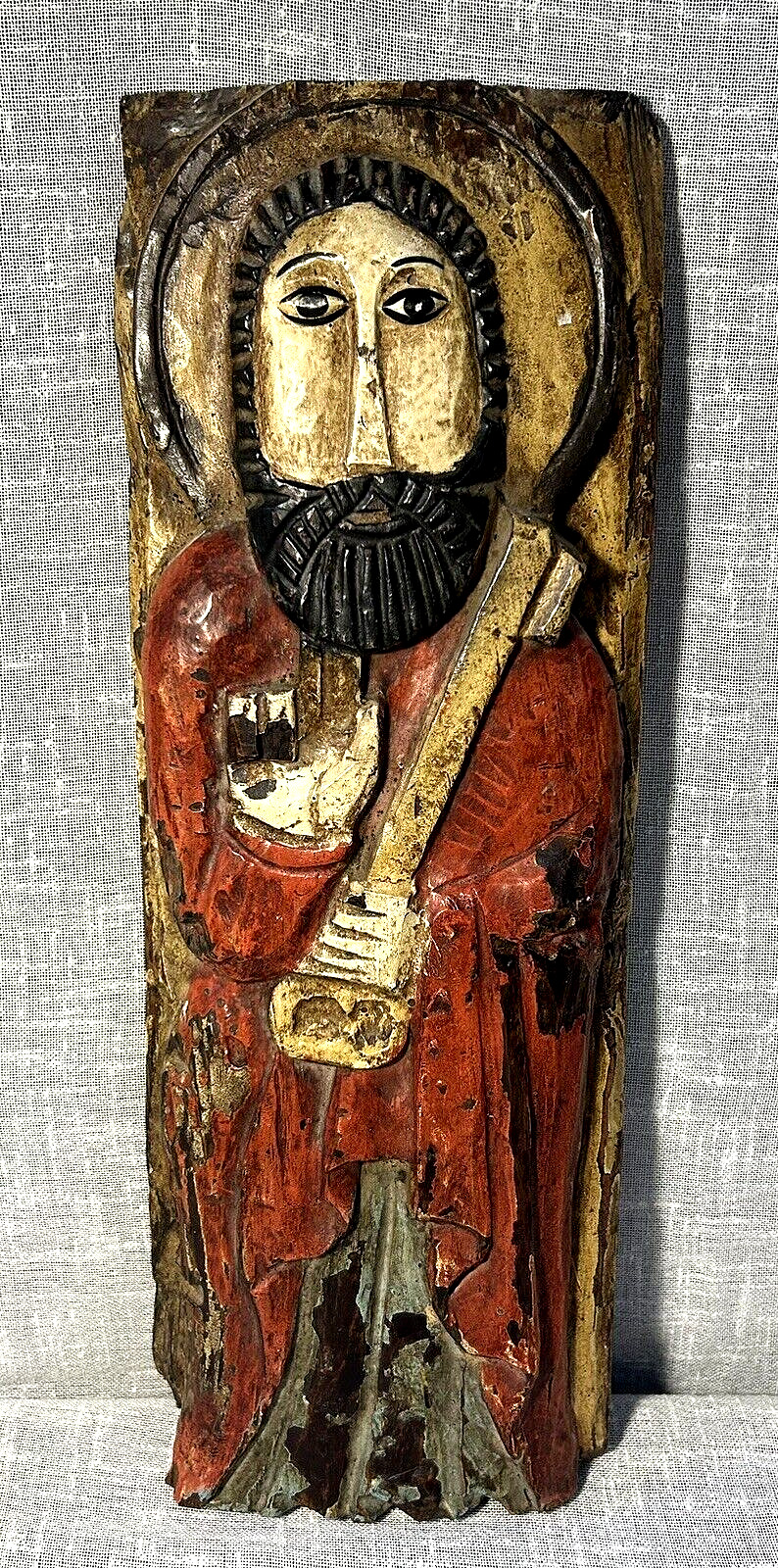 Antique Carved Wood Hand Painted Religious Saint Santos