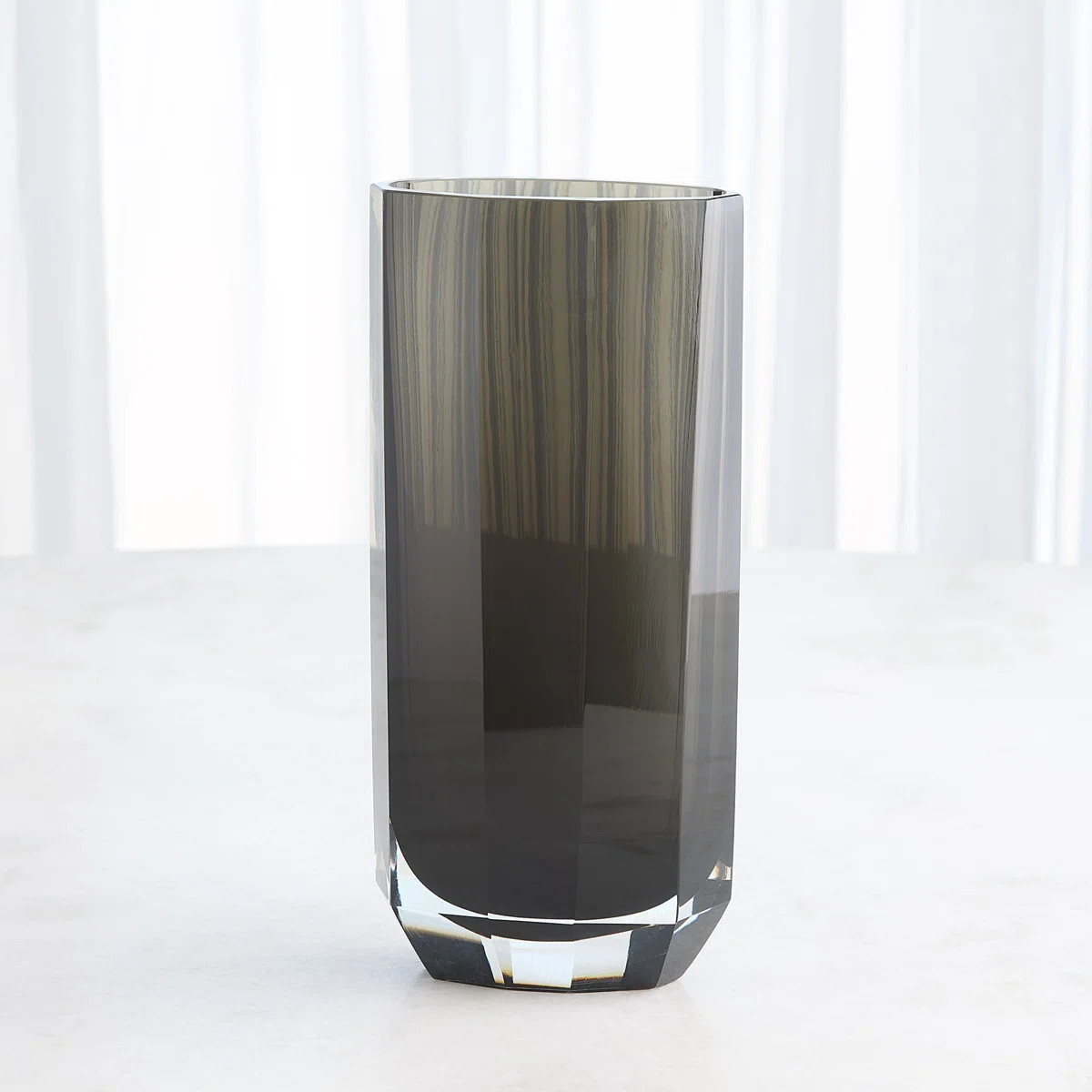 Gray Handblown Glass Cylinder Table Vase 11 x 5 x 3.25 inch Indoor