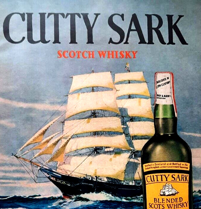 1960 CUTTY SARK  Scotch Whisky Tall Mast Clipper Ship art Original Print Ad