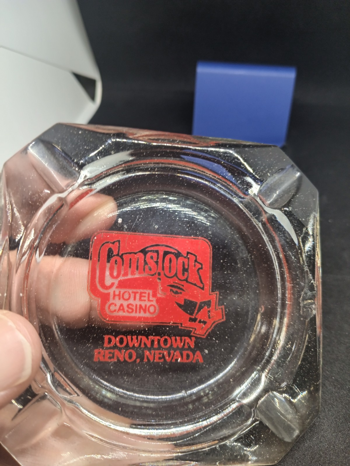 1970\'s Comstock Hotel Casino Cigarette Ashtray Clear Glass Downtown Reno Nevada