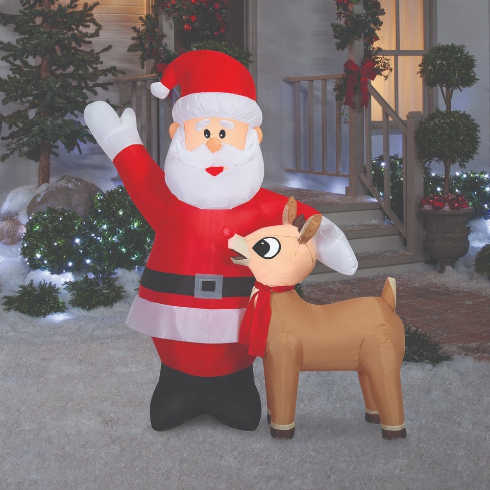 5 FT RUDOLPH AND SANTA CLAUS AIRBLOWN LIGHTED YARD INFLATABLE