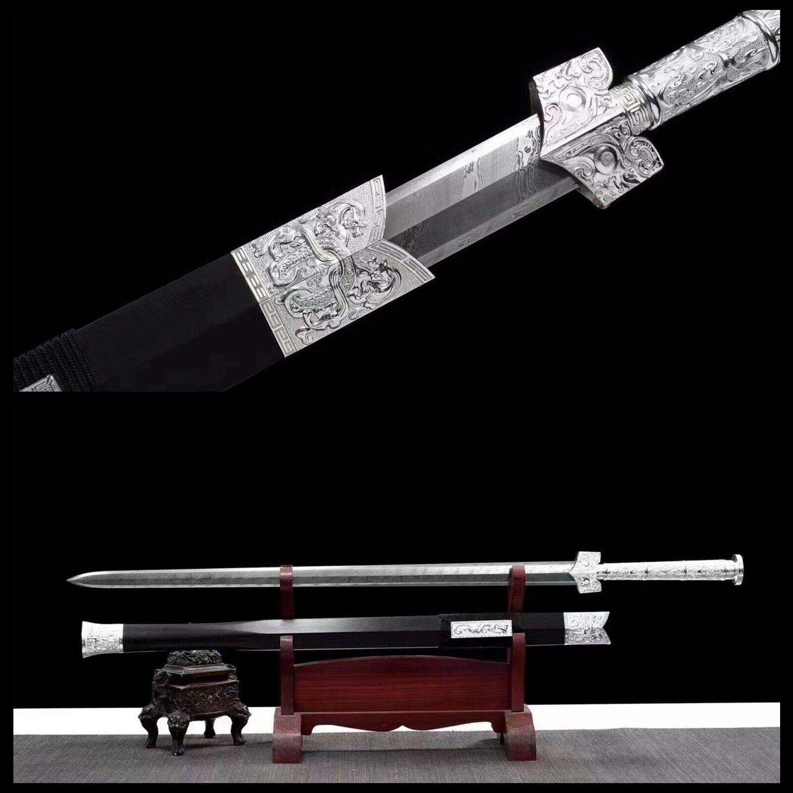 Han Jian Damascus Folded Steel Blade Handmade Chinese KUNG-FU Sword Saber