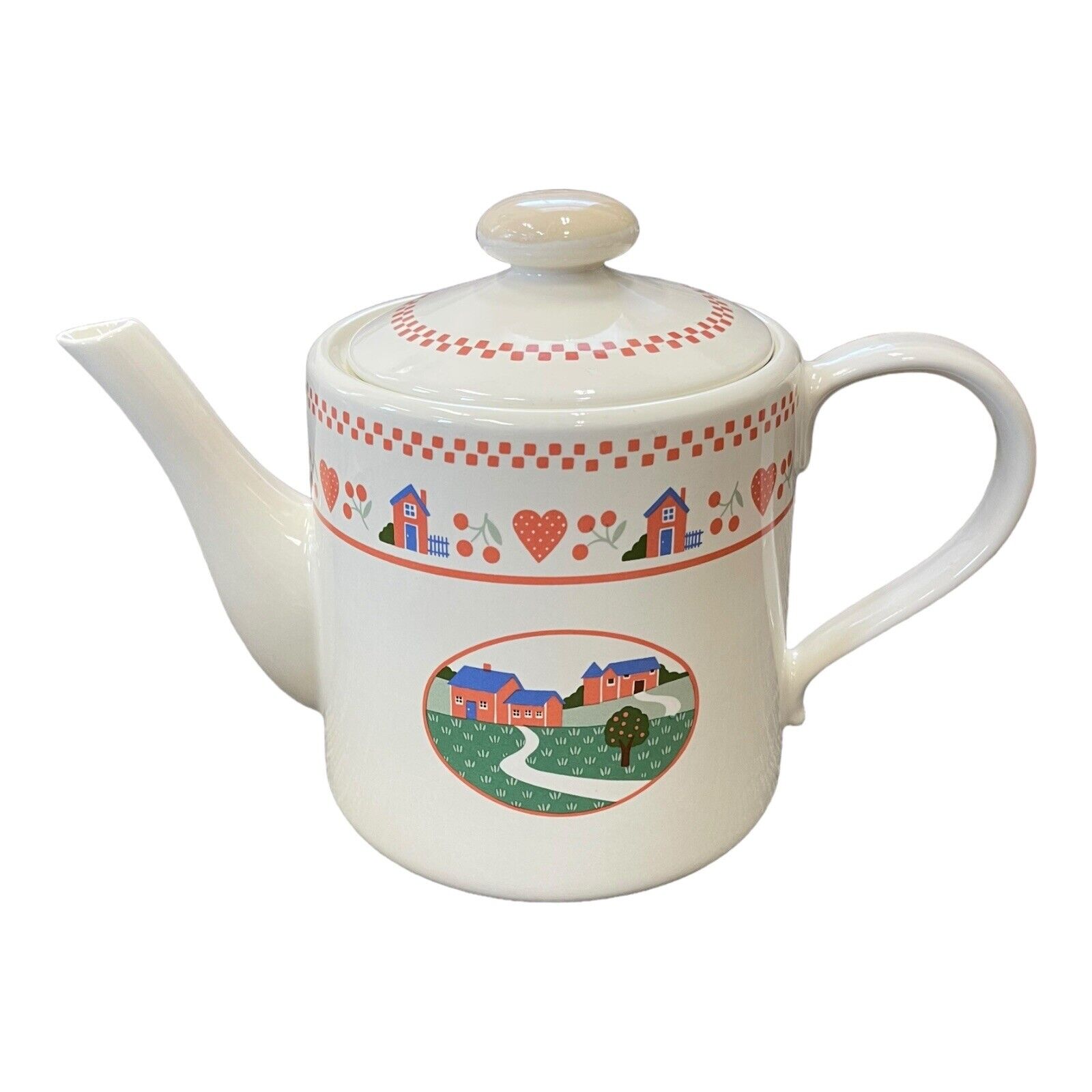 Vintage Raintree Heart & Home Teapot w/ Lid Hearts Cherry Country Kitchen (su1)