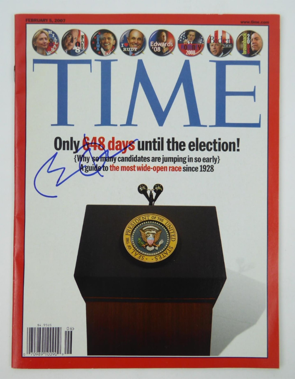 Barack Obama President Signed 2007 TIME Magazine Cover Autographed