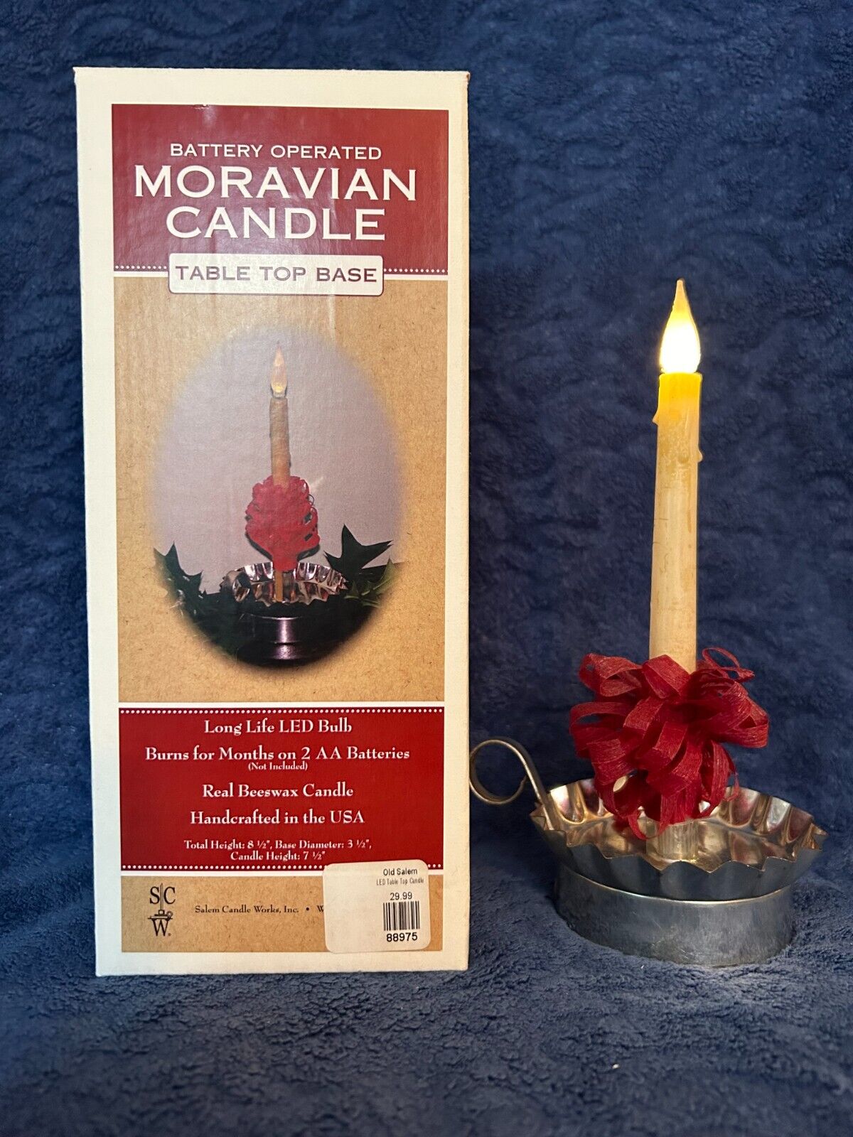 BATTERY OPERATED MORAVIAN LED CANDLE W/ TABLE TOP VASE - 3 AVAIL. - VGUC