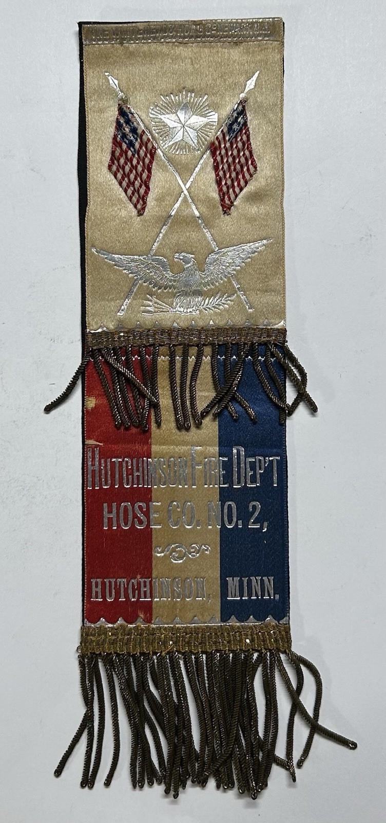 Antique Whitehead Hoag Fire Dept Ribbon Hutchinson Minn MN Hose Co 2 Memorian 