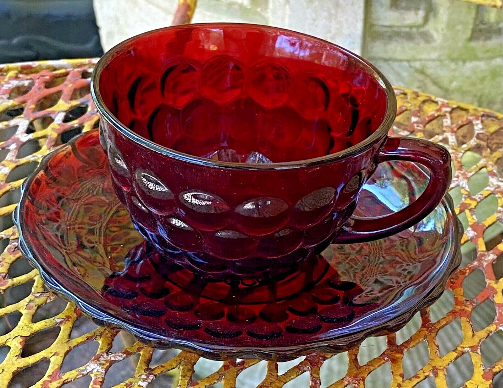 Anchor Hocking Royal Ruby Red Bubble Cup & Saucer Vintage 1-17 Sets Available 