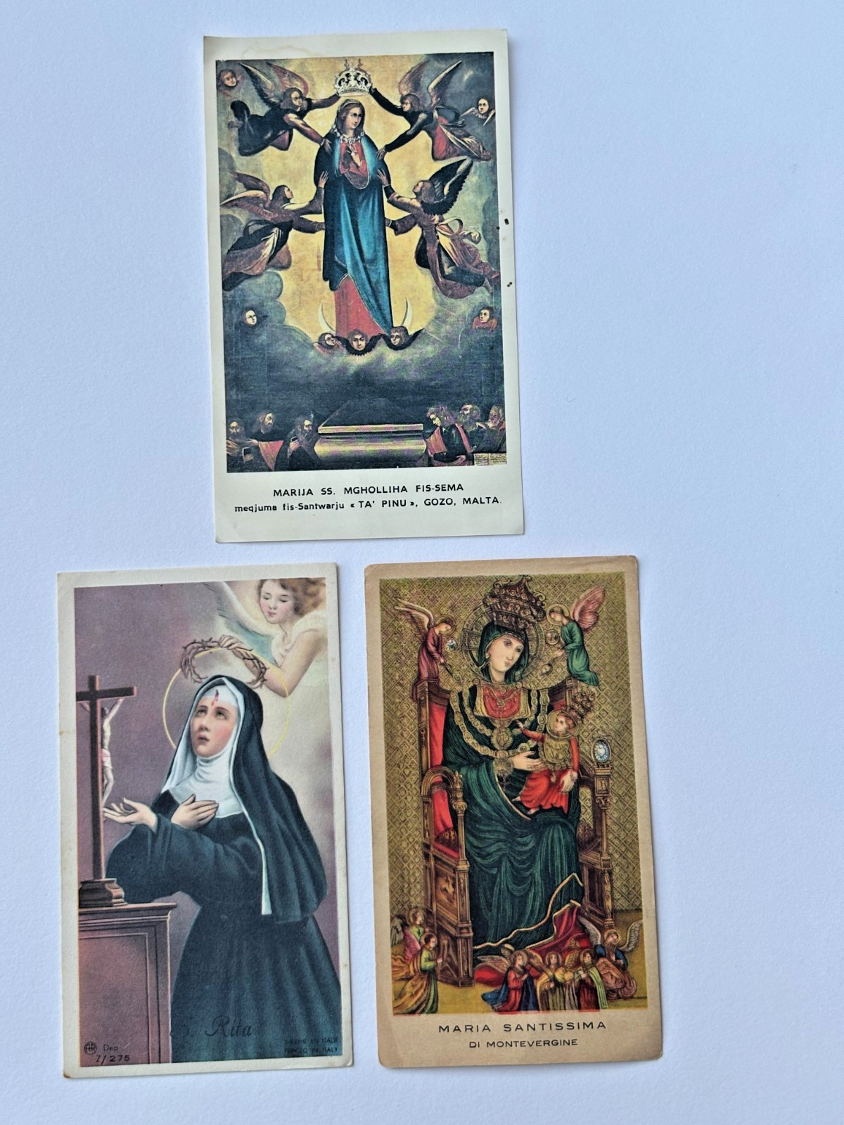 Vintage Catholic Holy Cards Set 3 Madonna Gozo Malta Montevergine Prayer