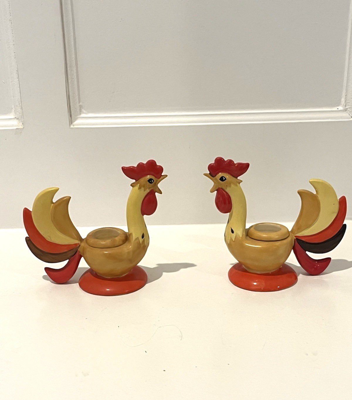 Vintage Holt Howard Ceramic Rooster Candleholders  (2) 1960