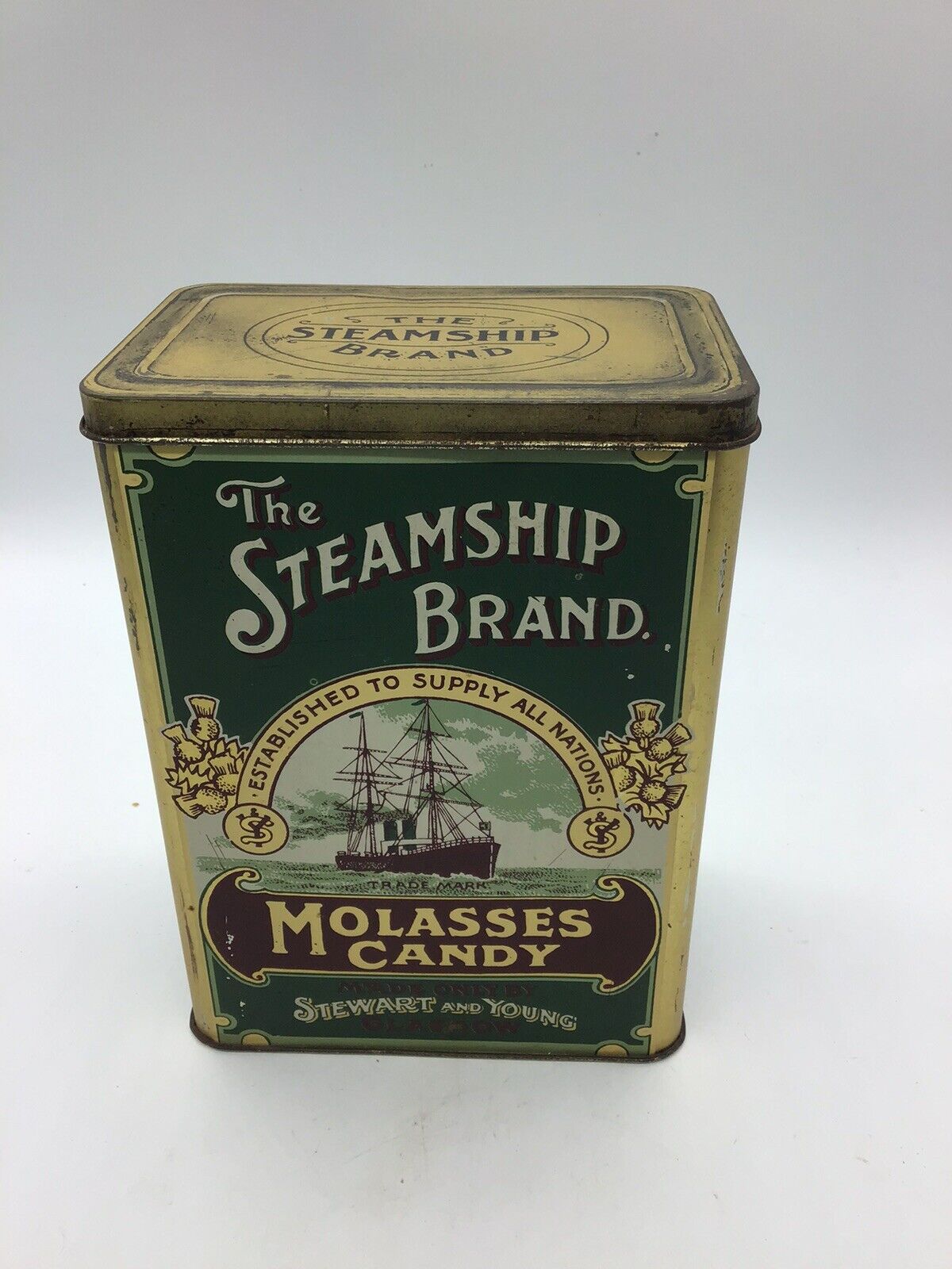 The Steamship Brand Molasses Candy Tin Vintage Collectible (England)
