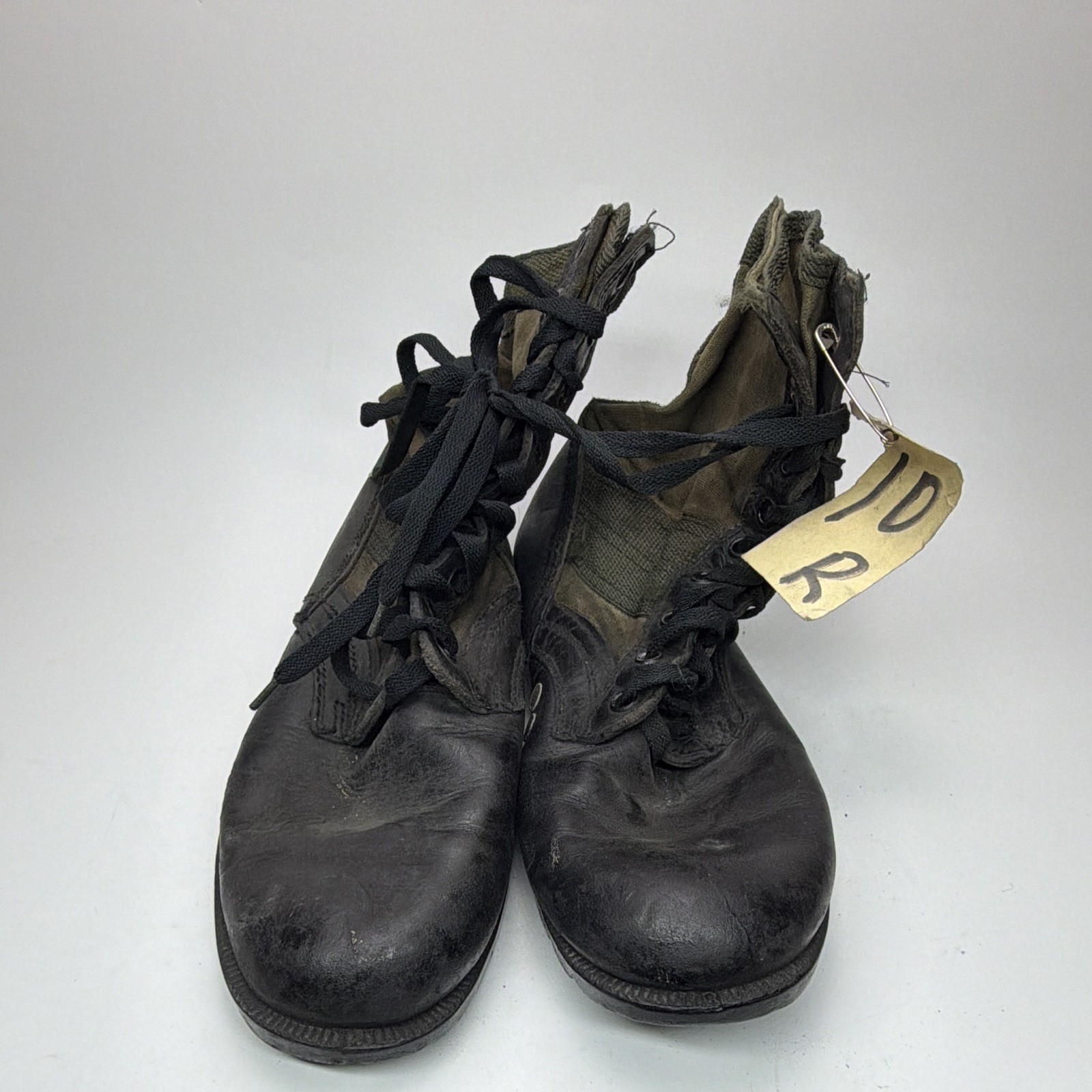 Military Surplus Combat Boots Black Leather & Canvas Lace-Up Size 10 regular
