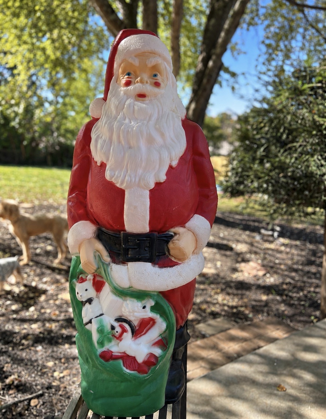 Vintage 1968 Empire Santa Claus Blow Mold 46” Green Toy Sack Christmas Lighted
