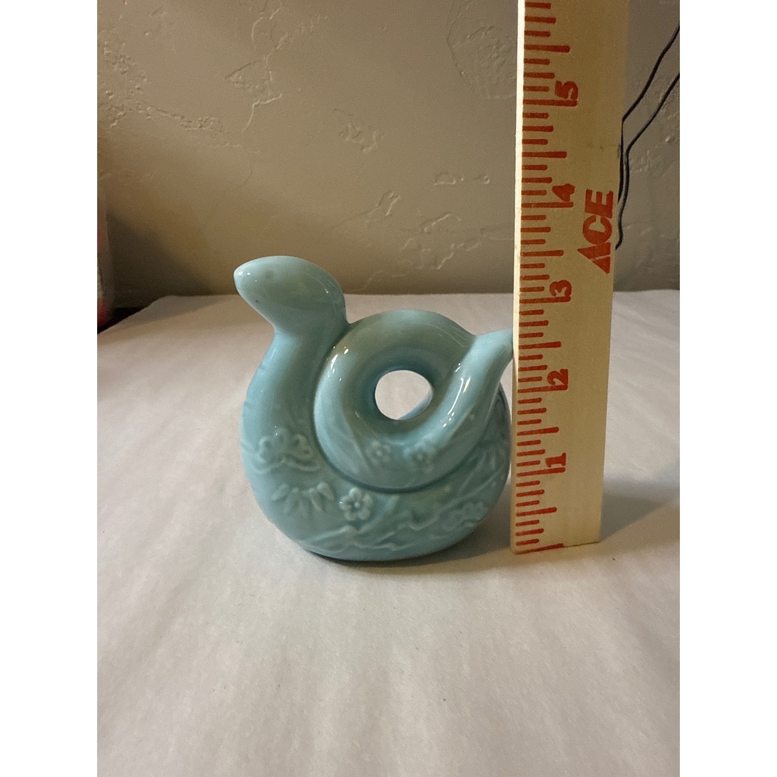 Vintage Japanese Shoho Celadon Snake Figurine Zodiac Ceramic Signed Label 3.5\